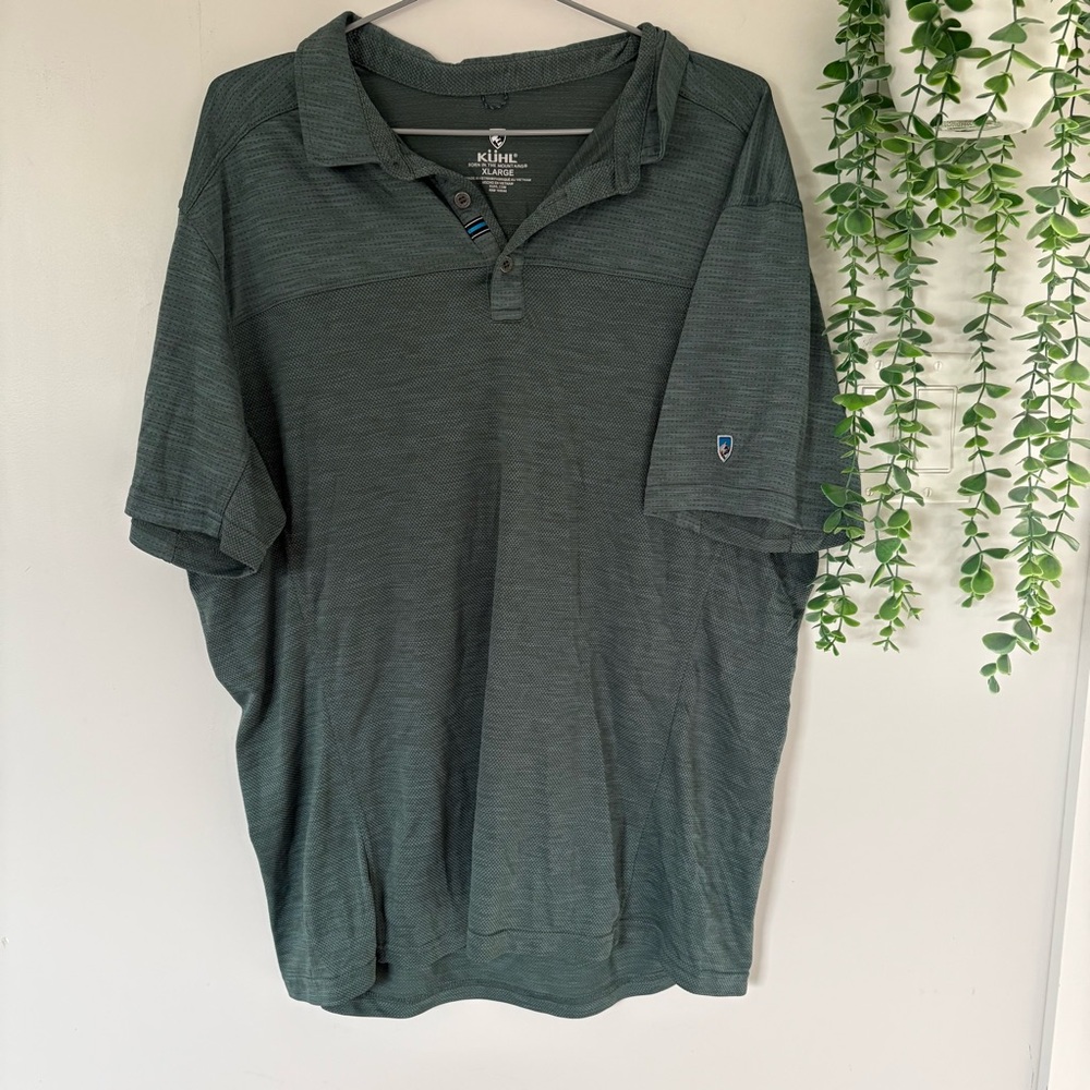 Kuhl Engineered Polo Shirt Green Short Sleeve Textured Outdoor Mens X-Large XL